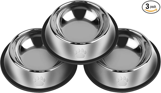 3Pcs Stainless Steel Dog Bowls Set by Serentive