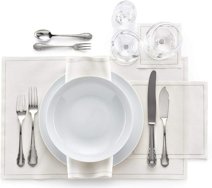 MY DRAP Washable and Reuseable Cloth Placemat - 17.7 x 12.6 in (12 Per Roll, Linen Cream)