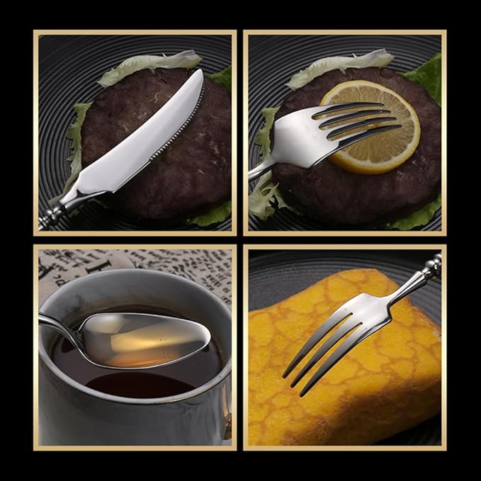 Gold Silverware Set for 12 Premium 18/10 Stainless Steel Flatware Set 48 Piece Include Knives Forks and Spoons Cutlery Utensils Light Luxury Vintage Style for Home Kitchen Christmas Restaurant