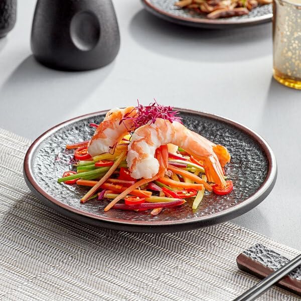 Heika Black Matte Textured Stoneware Plate, 7 11/16 Inch, Coupe Style, Dishwasher Safe, 12 per Case