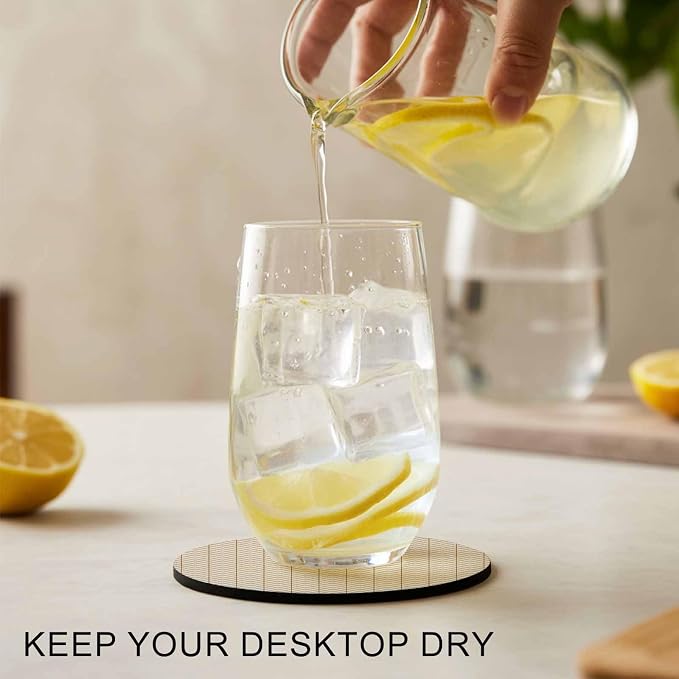 Simple Line Linen Texture Coasters Set of 2, Non-Slip Cup Coaster Mat - Image 2