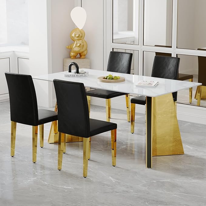 Dining Chairs Set of 8,Faux Leather with Gold Metal Legs,Armless Kitchen Room Chairs Set of 8,Max Load 300 Lbs,High Back Modern Design for Home Kitchen Living Room Bedroom