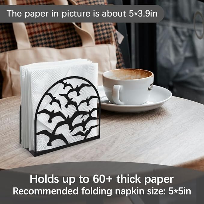 Flock of Birds Decorative Black Metal Napkin Holder for Table, 5.3" x 4.9" x 1.9" Animal Birds Standing Napkin Holder for Home Kitchen Restaurant Picnic Party Coffee Bar Dining Room