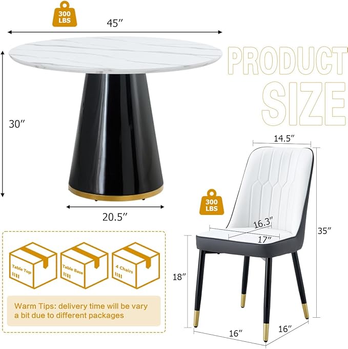 Round Dining Table Set for 4, Modern 45'' Small Dining Table for Kitchen, Space Saving, Easy Assembly