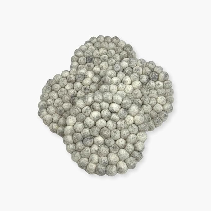 Humble Hilo Handmade Felt Coaster, 3.9 inches, Set of 4 (Grey Marbelized)
