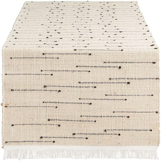Woven Jute with Ivory/Black Handcrafted Details Decorative Table Runner by ChardinHome