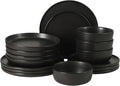 Gibson Elite Bayou Moon Plates and Bowls Sets, 16-Piece Black Matte Stoneware by GibsonHomewares
