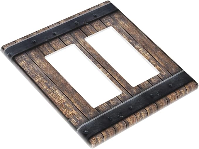 Outlet Covers Rustic Barn Door Vintage Country Wood Board 2 Gang Light Switch Cover Double Rocker Wall Plate Decorative GFCI Receptacle Electrical Switchplate for Farmhouse Cabin Decor（2 Pack）