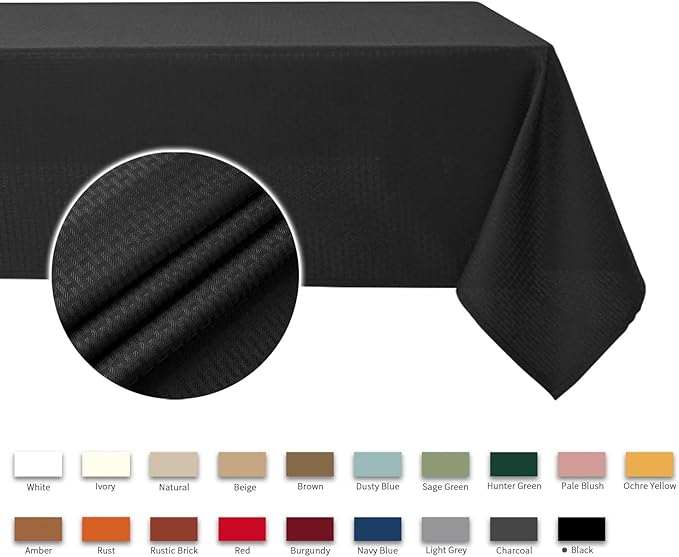 maxmill Weaved Texture Tablecloth Water Resistance Antiwrinkle Spillproof Soft Washable Table Cloth for Dining Room, Buffet Banquet Parties Holiday Dinner, Rectangular 60 x 108 Inch, Black