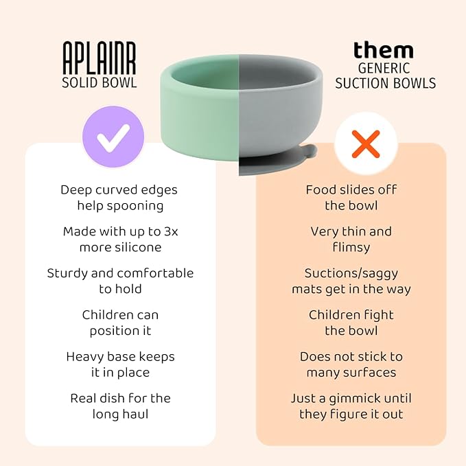 APLAINR Solid Bowl, Silicone Bowl for Baby, Toddler & Kids, 9 fl oz, Non Slip, Heavy Base, Deep, Microwave & Dishwasher Safe, No BPA, Cereal, Soup, Snack Dishes & Dinnerware, Oat Cream