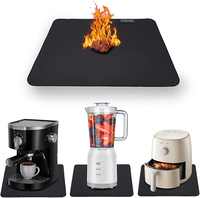 Heat Resistant Appliance Mat, Black, Non-Slip Kitchen Counter Protector, Large Size for Coffee Maker, Blender, Air Fryer (2, 15 * 18)