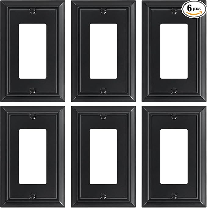 6-Pack Decorator Wall Plate Cover, Black Decorative Switch Plates and Outlet Covers, Durable Natural Bamboo Fiber Wall Plates for Electrical Outlets, Receptacle, GFCI Outlet, Dimmer Switch