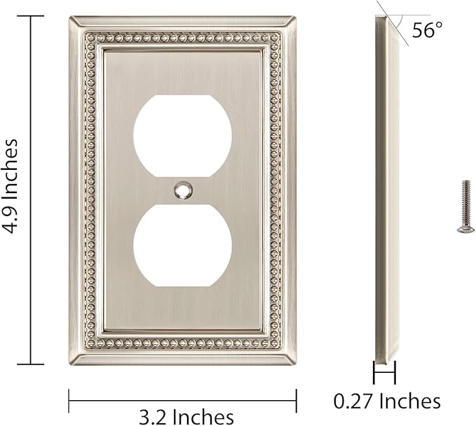 Henne Bery Sunken Pearls Heavy Duty Decorative Wall Plate Switch Plate Outlet Cover (Single Duplex, 2 Pack, Satin Nickel)