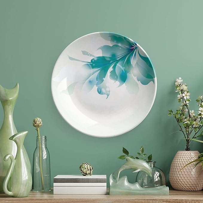 Ceramic Plates, Abstract Decor Decorative Ceramic Plates, Big Single Beautiful Blue Ombre Flowers, 6 Inch, for Dining, Parties, Wedding, White Light Blue and Blue