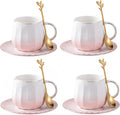Ceramic Espresso Cups and Saucers Set of 4, 7oz Porcelain Cups by LGQ