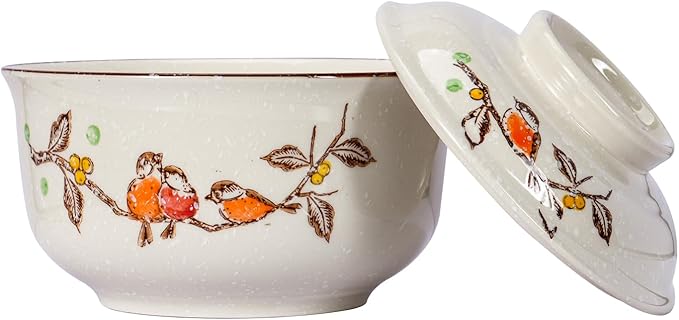 8 inch Retro Ceramic Ramen Bowl with Lid,Japanese Style Personalized Dinnerware For Noodle Rice Porridge Soup Fruit Salad (8inch, C)