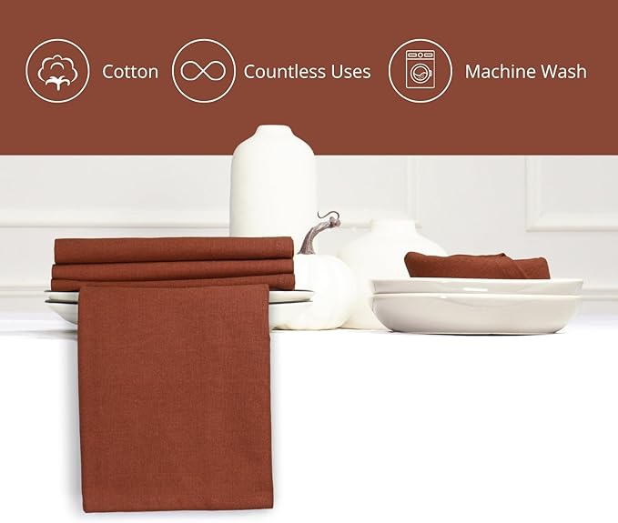 PurpleEssences Rust Set of 6 Cloth Dinner Napkins 100% Cotton 18x18 Inch - Soft Durable Washable - Ideal for Farmhouse Party Christmas Holiday Winter - Perfect Everyday Use Table Linen - Rust