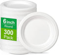 300 Pack Small Compostable Paper Plates, 6 inch, Made from Sugarcane Fibers, Recycled, White