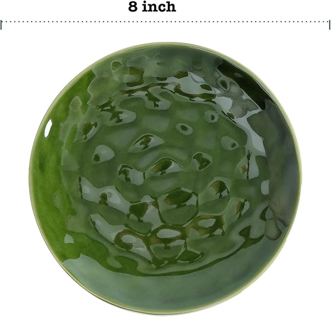 vicrays Ceramic Round Dessert Salad Plates - 8 Inch, Set of 6, Microwave, Oven, and Dishwasher Safe, Scratch Resistant, Porcelain Fluted Suitable for Snacks, Appetizer, Home, Party (Green)
