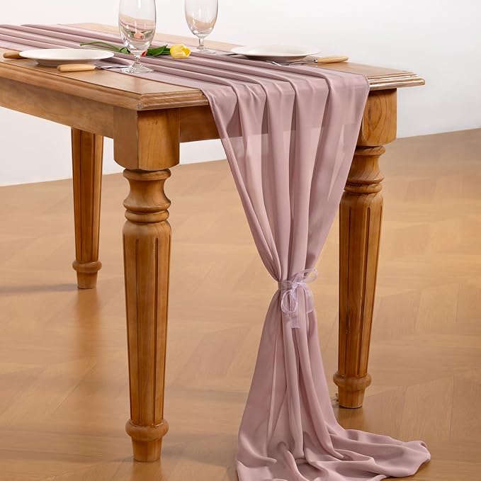Dusty Rose Chiffon Table Runner Summer Boho Wedding Birthday Party Decor | 14ft - Image 4
