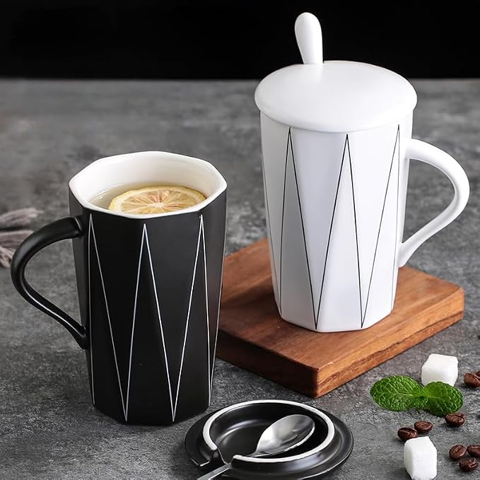 Ceramic Coffee Mug with Lid and Spoon, 13 oz Thick Heavy Coffee Cup - Image 3