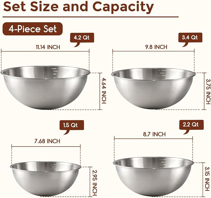 Gronivex Stainless Steel Mixing Bowls Set, 4-Piece | Food-Grade Metal, - Image 2