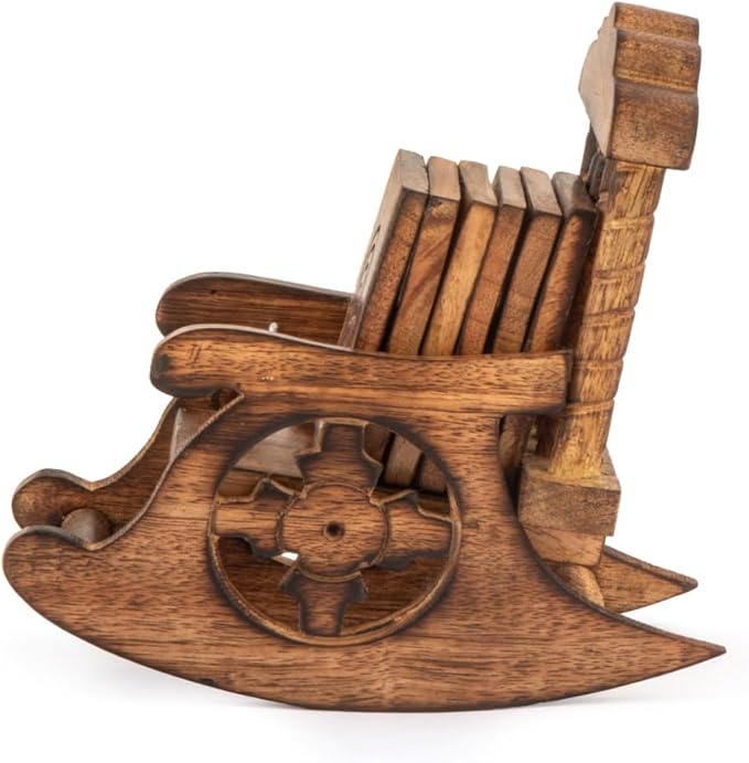 Wooden Coasters Set of 6 (Unique Chair Design) - Wood Coasters for Drinks - Square Design is Perfect for Coffee Table, Dining Table & Bar Use - Premium Drink Coasters Small Size