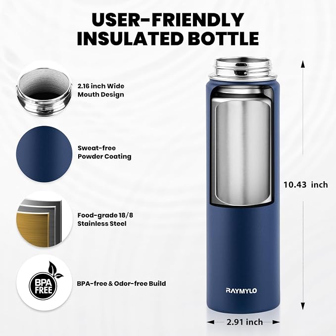 RAYMYLO Insulated Water Bottle 24 oz, Triple Wall Vacuum Stainless Steel | - Image 5