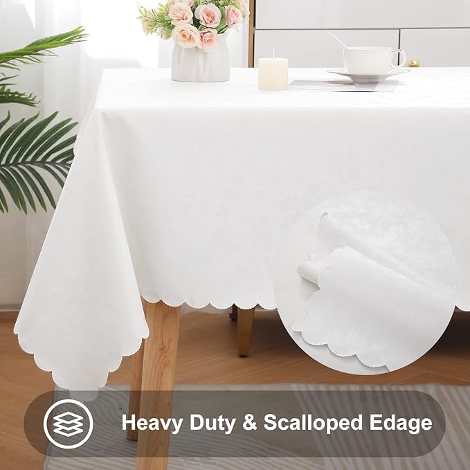 Smiry Rectangle Table Cloth, Waterproof Heavy Duty Vinyl Tablecloths, Wipeable Washable Table Cover for Kitchen and Dining Room (White, 70" X 120")