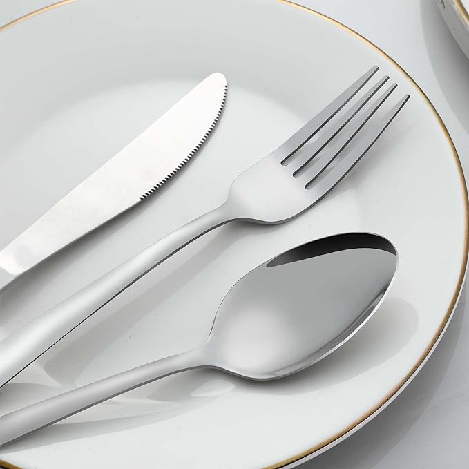 24 Pcs Forks and Spoons Silverware Set, Food Grade Stainless Steel Flatware - Image 3