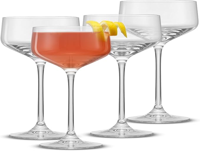 JoyJolt Sidney Cocktail Coupe Glasses Set of 4 | 8 oz Martini Glasses for Espresso Martini, Margarita, Champagne | Stemmed Bar Glass Set | Premium Crystal Made in Europe