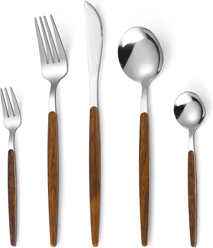 20-Piece Silverware Set with Cake Fork, Stainless Steel Flatware Cutlery Set by MetalServingUtensils