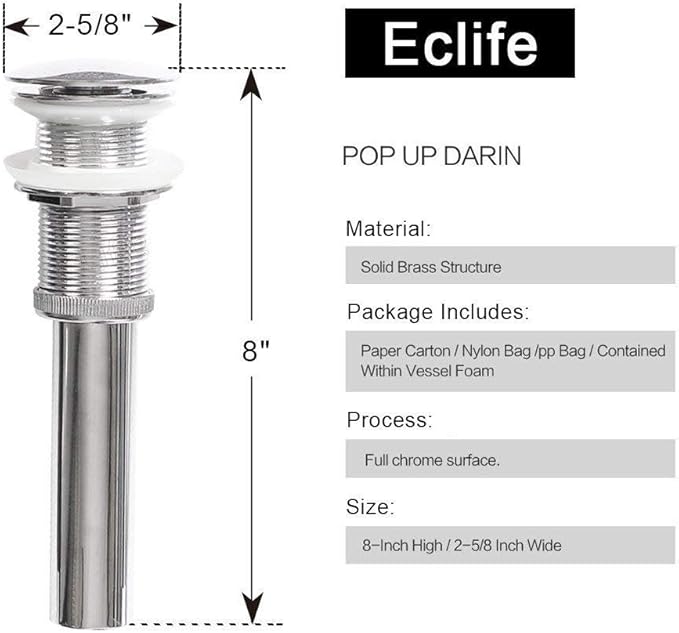 eclife Bathroom Ceramic Sink Bowl Classic White Rectangle Porcelain Vessel Sink and Faucet Combo for Bathroom Countertop Bowl Sink & Chrome Pop Up Drain (T03)