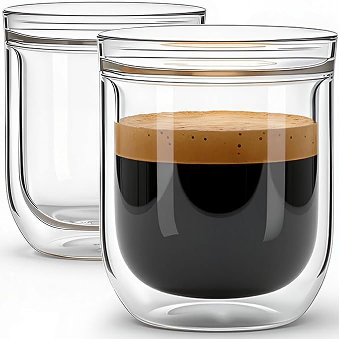 Aquach 8oz Double Walled Glass Espresso Cups Set of 2, Insulated Small Mugs | by Aquach