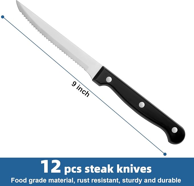 Steak Knives Set of 12, Sharp Triple Rivet Steak Knife Sets, High-Carbon - Image 2