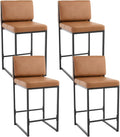 Modern Barstools Set of 4, 26” Upholstered Counter Height Bar Stools PU Leather Fabric Counter Stools with Padded Back Metal Frame for Kitchen Island Dining Room, Brown