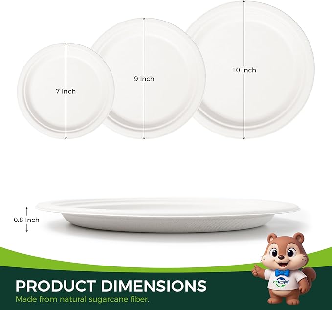100% Compostable Paper Plates - 10 Inch, Bulk 300 Count - Disposable, Heavy Duty, Biodegradable Plates Made of Bagasse - Eco-Friendly, Large Size (White)