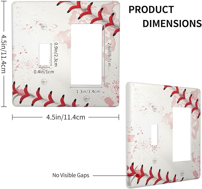 Light Switch Cover Baseball Sports Ball Game 2 Gang Toggle Rocker Combo Socket Cover Wall Plates Decorative Switch Plates and Outlet Covers for Bathroom Bedroom Decor