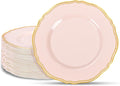 60 Pcs Pink Gold Dinner Plates for Wedding | 10 inch Heavy-duty Disposable by Hioasis