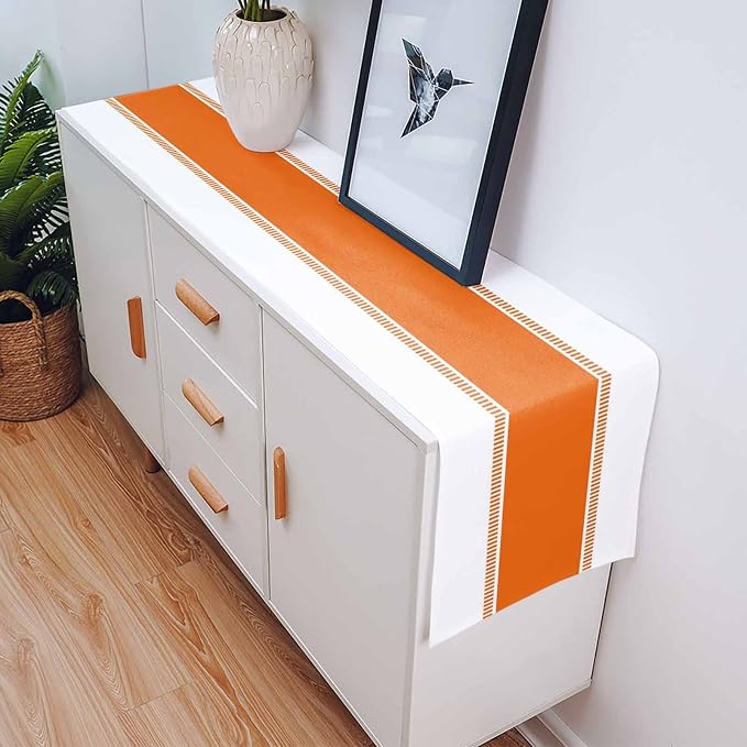 Orange Table Runners 90 inches Long, Non Slip Stripes Table Runner Bualap - Image 5