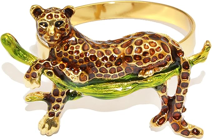 Gold Leopard Napkin Rings Set of 6 Safari Cheetah Napkin Ring - Image 8