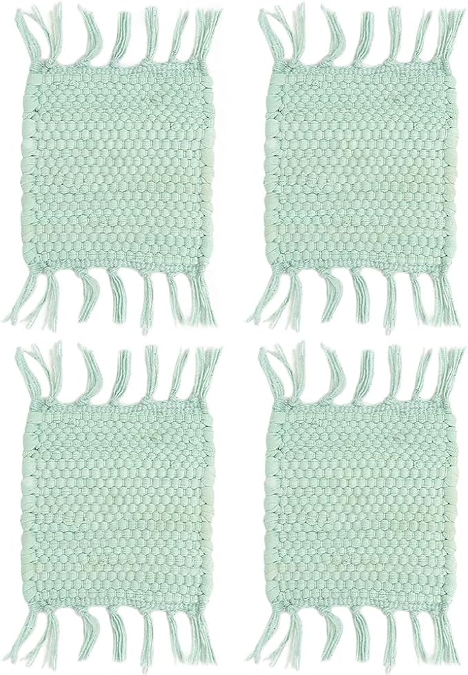 PILLOWPIA Handcrafted Chindi Rag Rug Coaster – 100% Cotton, Handwoven, Colorful & Eco-Friendly | Boho Style Drink Mat for Home, Kitchen, or Table Décor - Aquatic