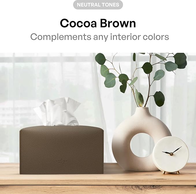 Carrotez Tissue Box Cover, [Refined] Modern PU Leather Rectangular Tissue Box Holder - Decorative Holder/Organizer for Bathroom Vanity Countertop, Night Stands, Office Desk 9.5"X5"X5" - Cocoa Brown