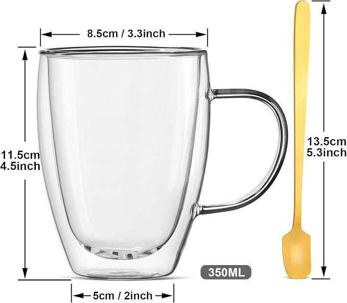 Cappuccino Glass Mugs 12 Ounce Double Walled Espresso Cups - Image 3