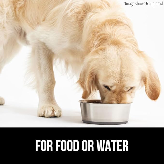 GORILLA GRIP Dog Bowl, Holds 4 Cups (32 fl oz), Heavy Duty Metal Food and Water Bowl for Feeding Dogs and Cats, Easy Clean, Dishwasher Safe, Rust Resistant Stainless Steel, BPA Free Rubber Base, Black