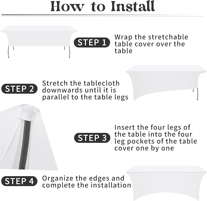 HAISIWLKJ 6 Pack Table Cloth 8ft White Tablecloths for Rectangle Folding Table Spandex Fitted Stretch Cover Wrinkle Resistant Washable Protector for Party, Wedding, Banquet, Festival.