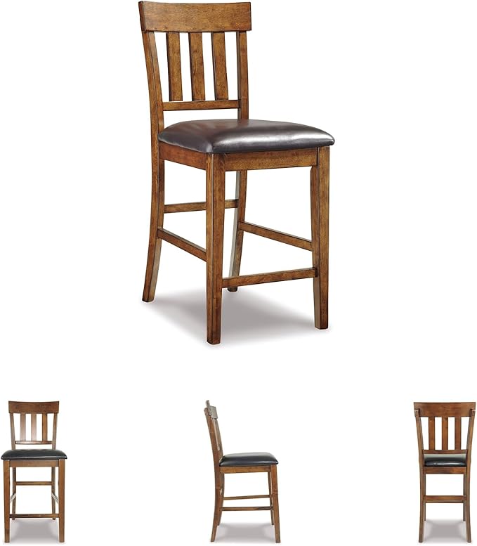 Signature Design by Ashley Ralene Traditional 26" Counter Height Faux Leather Seat Barstool, 2 Count, Brown