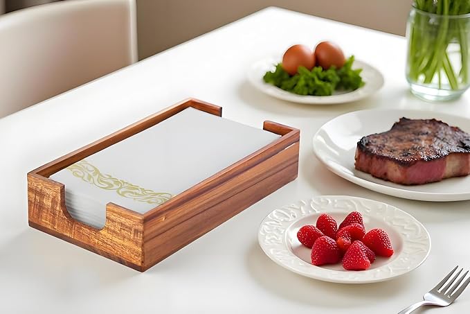 Napkin Holder for Bathroom, Acacia Guest Towel Holder, 4 Non Slip Pads - Image 2