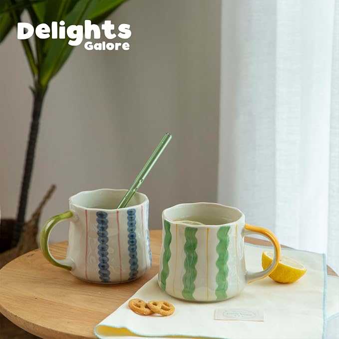 Striped Ceramic Coffee Mug Set of 2 - Image 6