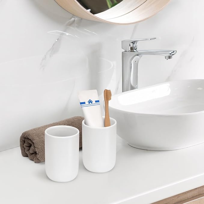 Bathroom Tumbler Cup Ceramic 12.6oz Reusable Toothbrush Cup 375ml, Toothbrush - Image 2
